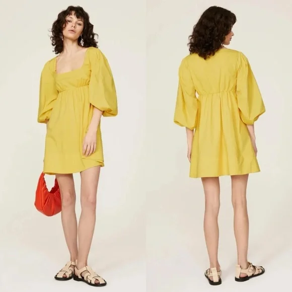 Staud Sophie 3/4 puff sleeve cotton poplin mini dress size M medium - Picture 12 of 16